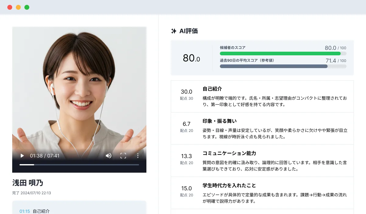 AI評価レポートの画面